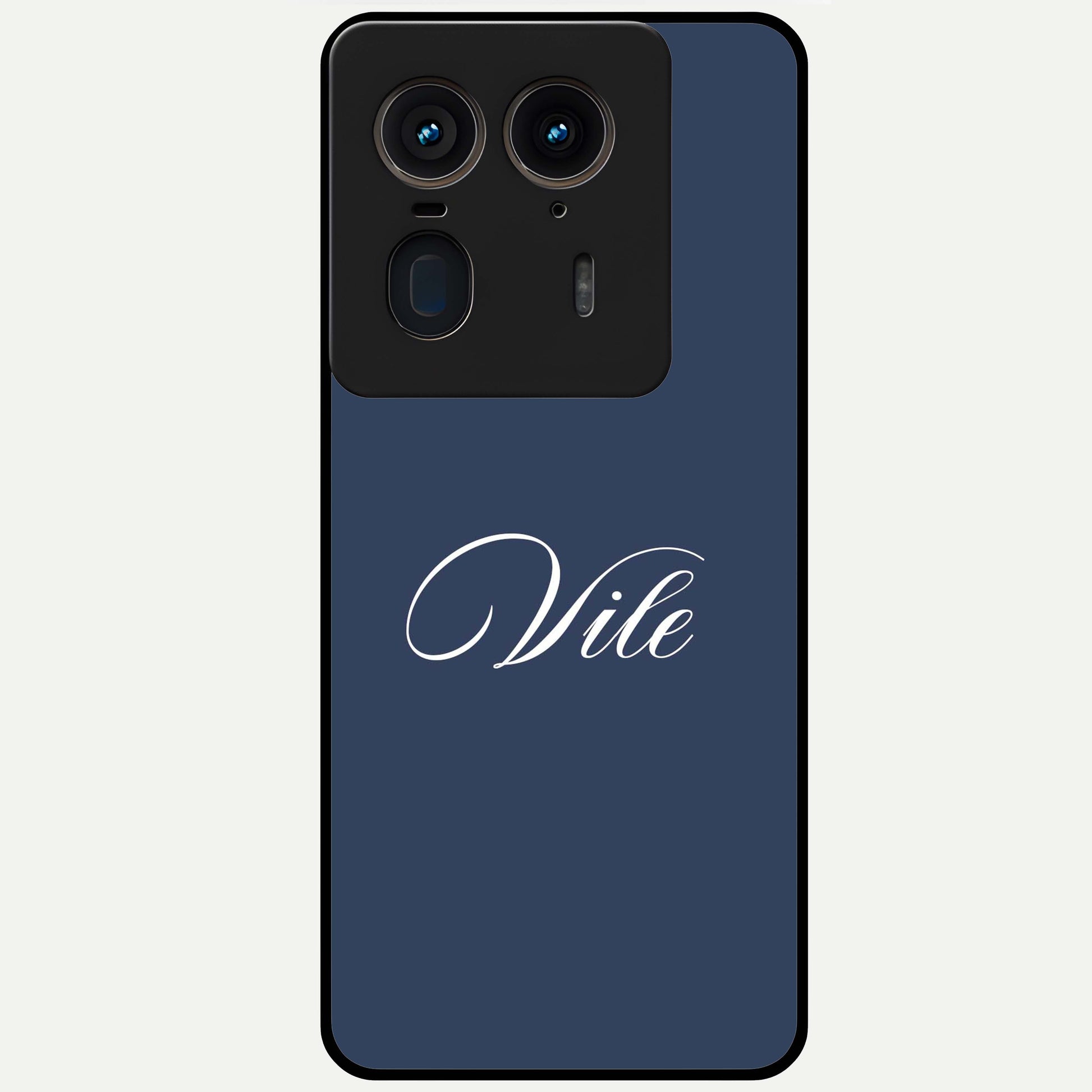 Blue Background Personalized Custom Name Glass Case showing flat back view with minimal blue background and custom name design.