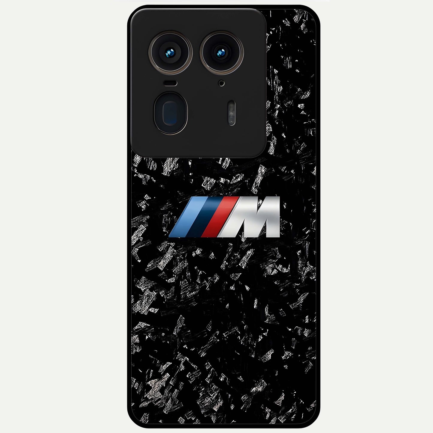 Carbon Speed Mark Glass Case showing flat back view with sporty carbon pattern artwork and glossy glass finish.