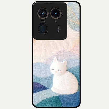 Cotton Dream Cat Glass Case showing flat back view with soft dreamy cat artwork and glossy glass finish.