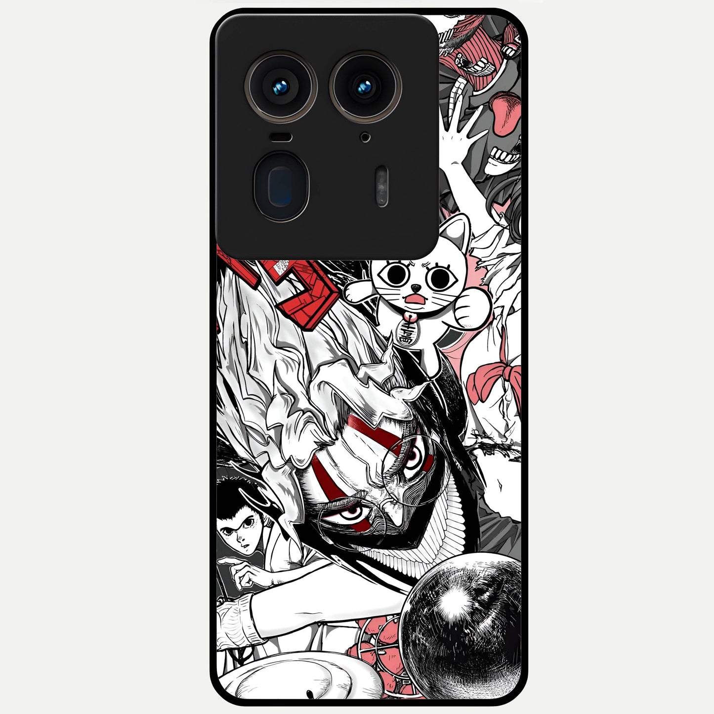 Crimson Chaos Panel Glass Case showing flat back view with bold crimson abstract artwork and glossy glass finish.
