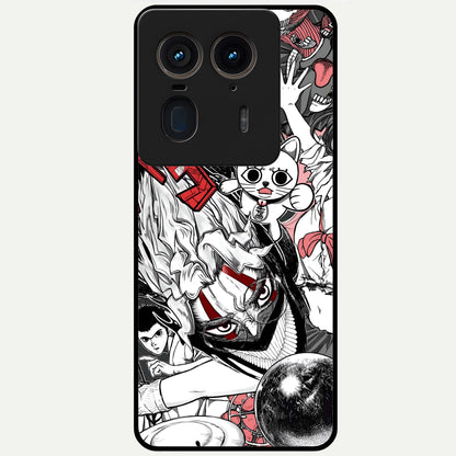 Crimson Chaos Panel Glass Case showing flat back view with bold crimson abstract artwork and glossy glass finish.