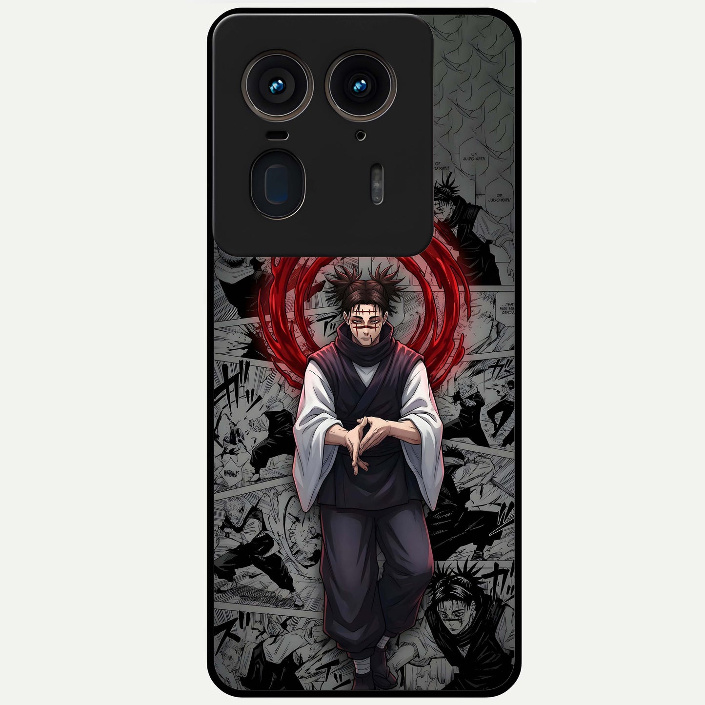Cursed Ritual Ascension Glass Case showing flat back view with dark ritual themed artwork and glossy glass finish.
