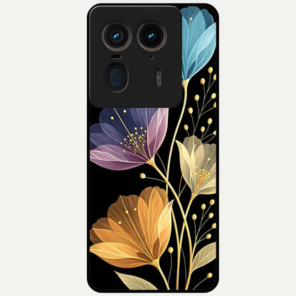 Delicate Multicolor Flowers Glass Case showing flat back view with vibrant floral artwork and glossy glass finish.