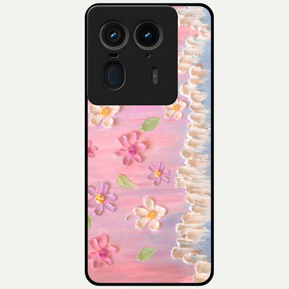 Dreamy Painted Garden Glass Case showing flat back view with artistic painted floral garden artwork and glossy glass finish.