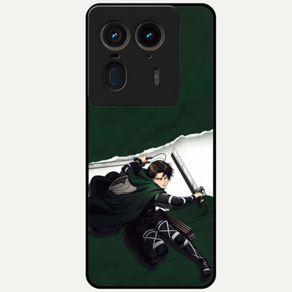 Emerald War Vanguard Glass Case showing flat back view with powerful warrior themed artwork and glossy glass finish.