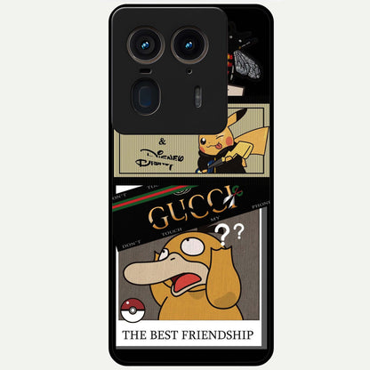 Gucci Play Mashup Glass Case showing flat back view with luxury inspired graphic artwork and glossy glass finish.