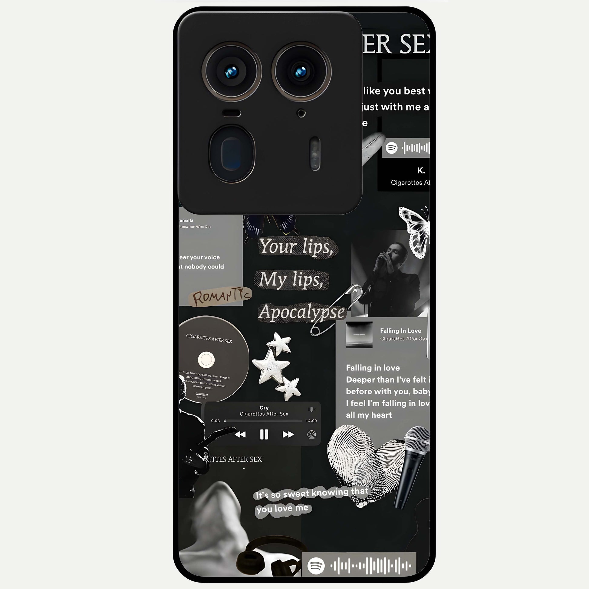 Midnight Love Echo Glass Case showing flat back view with romantic midnight themed artwork and glossy glass finish.
