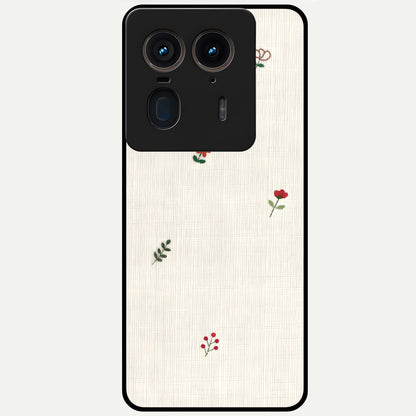 Minimal Petal Whispers Glass Case showing flat back view with soft minimal floral artwork and glossy glass finish.