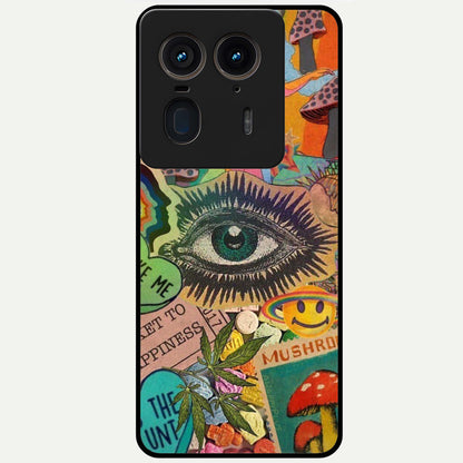 Mystic Eye Wonderland Glass Case showing flat back view with mystical eye themed artwork and glossy glass finish.