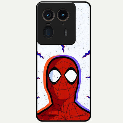Omg Spiderman Glass Case showing flat back view with bold superhero inspired artwork and glossy glass finish.