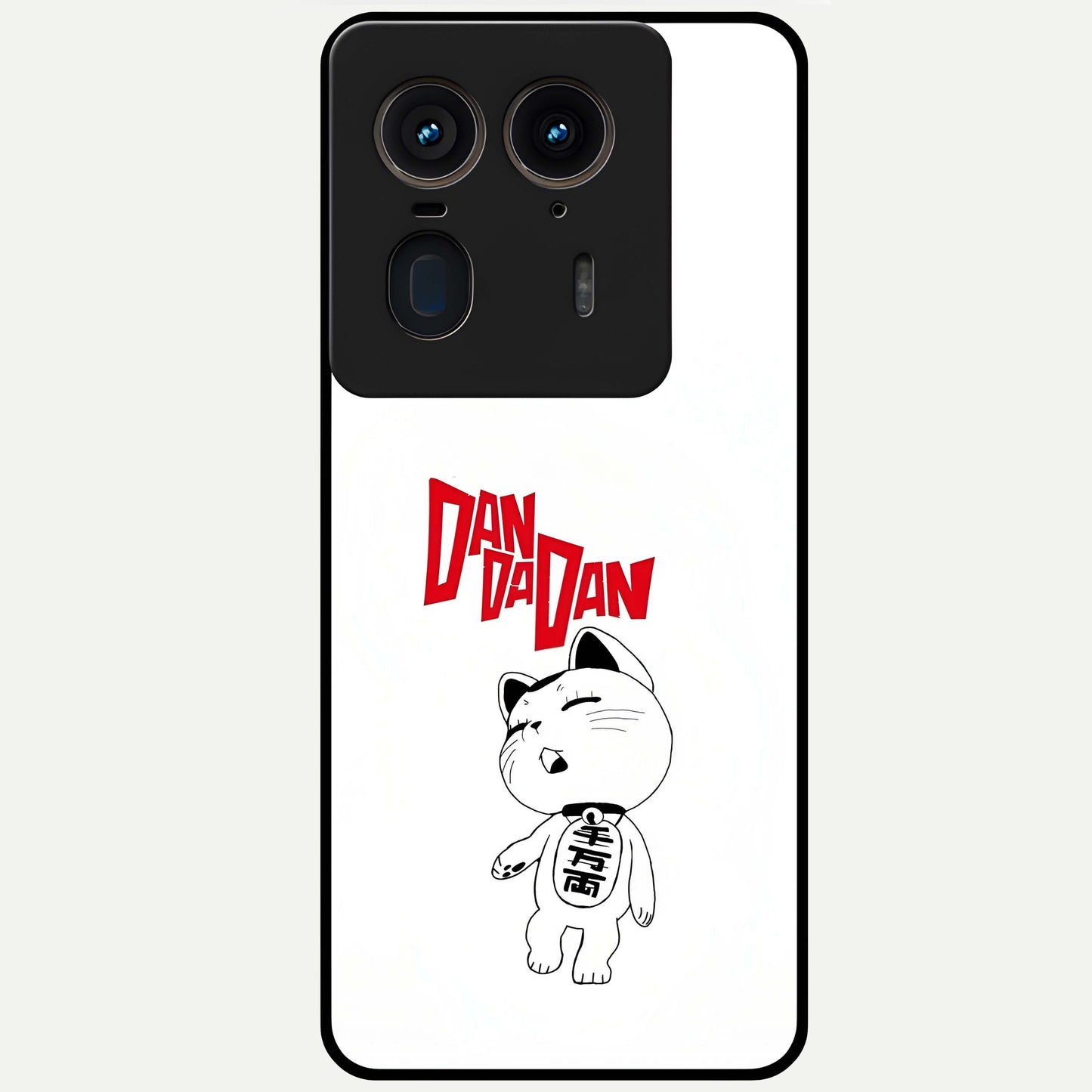 Playful Spirit Charm Glass Case showing flat back view with cheerful charm themed artwork and glossy glass finish.