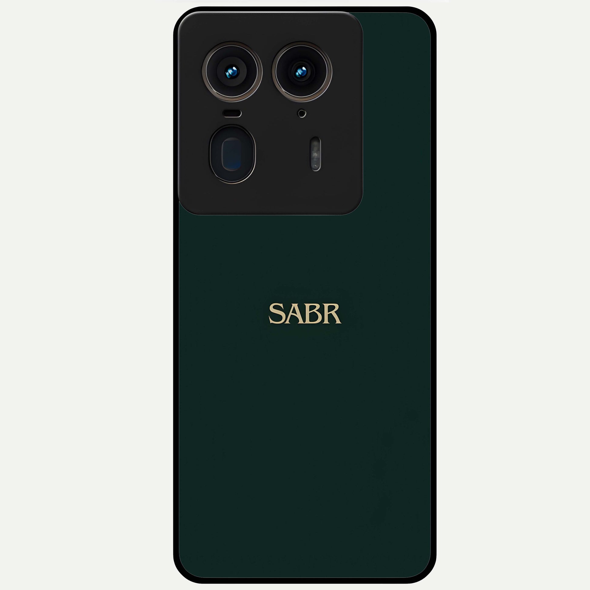 Sabr Minimal Patience Glass Case showing flat back view with minimalist typography artwork and glossy glass finish.