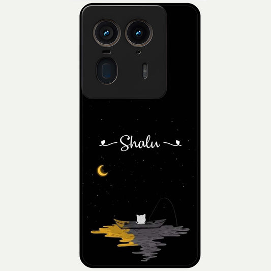 Silent Night Row Glass Case showing flat back view with calm night themed artwork and glossy glass finish.