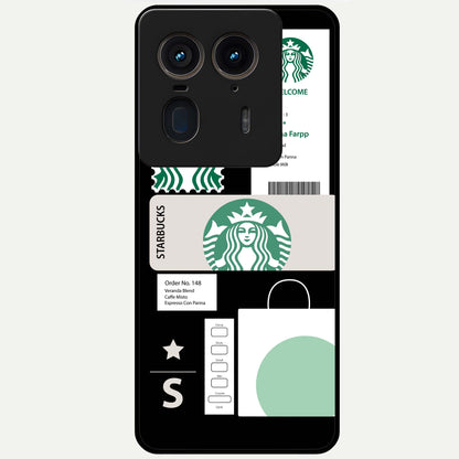 Starbucks Mocha Glass Case showing flat back view with coffee inspired artwork and glossy glass finish.