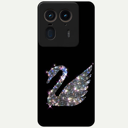 Starlit Swan Grace Glass Case showing flat back view with graceful swan artwork under starry sky and glossy glass finish.