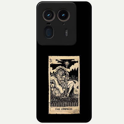The Empress Glass Case showing flat back view with regal feminine artwork and glossy glass finish.
