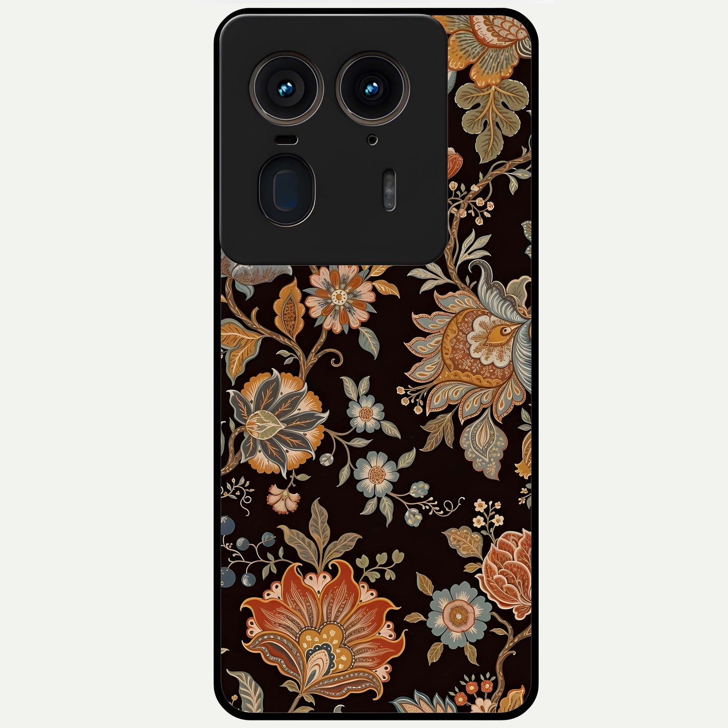 Vintage Floral Dream Glass Case showing flat back view with classic floral artwork and glossy glass finish.
