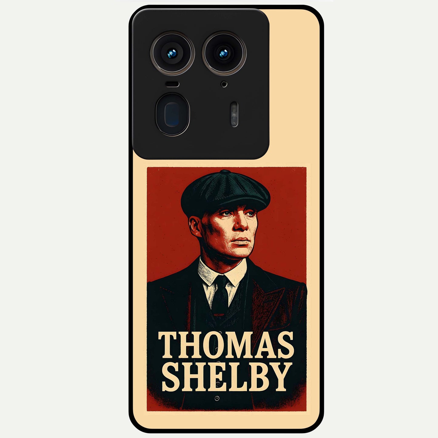 Vintage Mafia Authority Glass Case showing flat back view with bold vintage mafia inspired artwork and glossy glass finish.