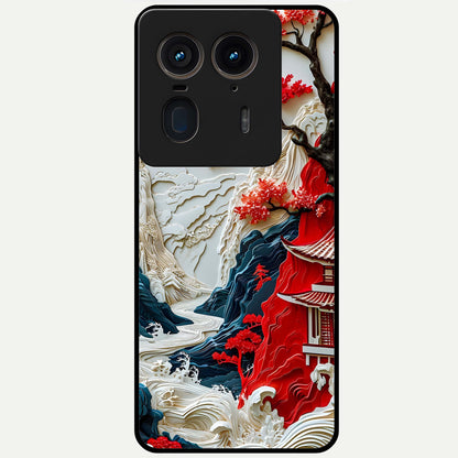 Whispers Of Sakura Waves Glass Case showing flat back view with cherry blossom wave artwork and glossy glass finish.