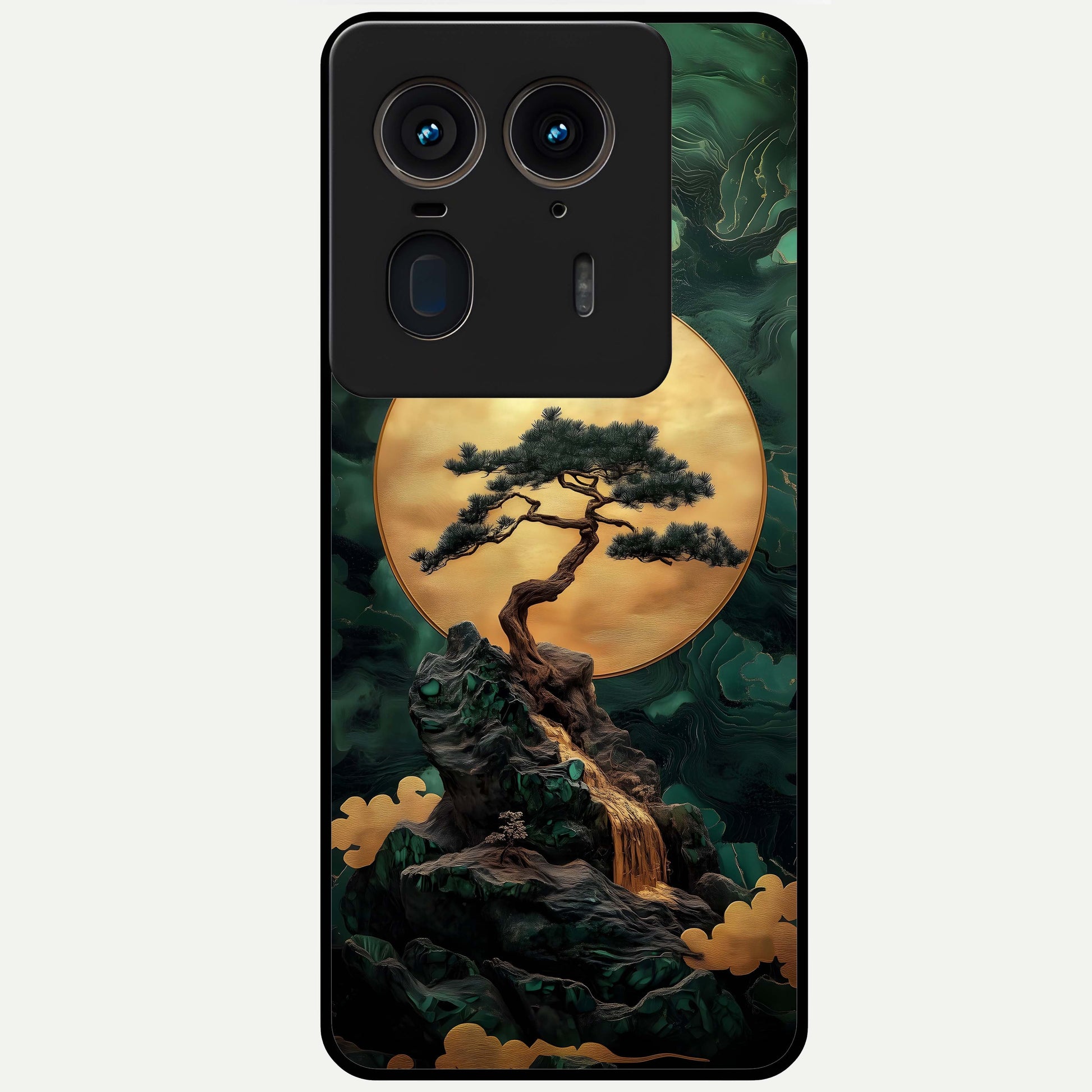 Zen Moon Rise Glass Case showing flat back view with calm moonrise artwork and glossy glass finish.