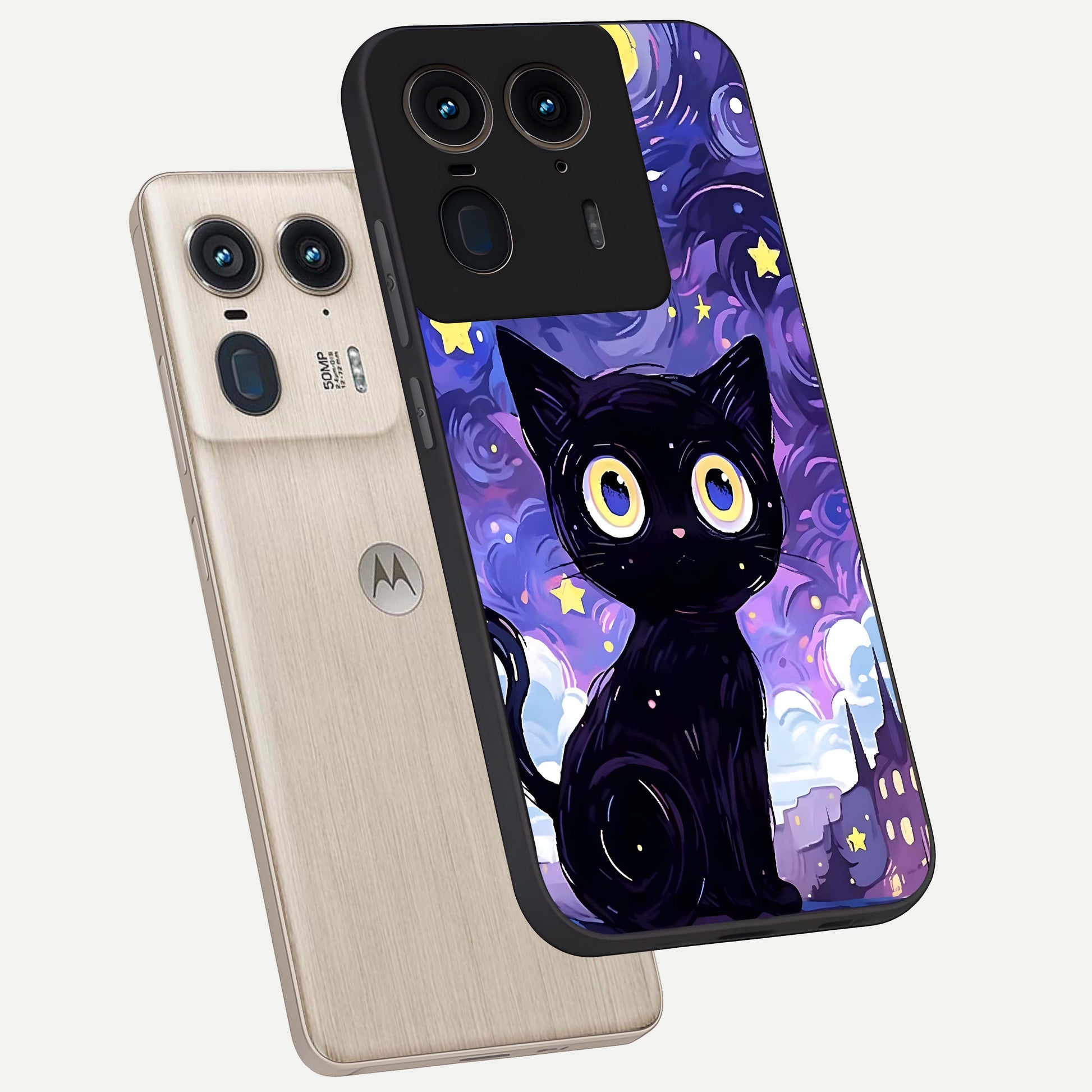 Abstract Cat Art Glass Case displayed in angled mockup highlighting modern abstract cat artwork and sleek glass surface.