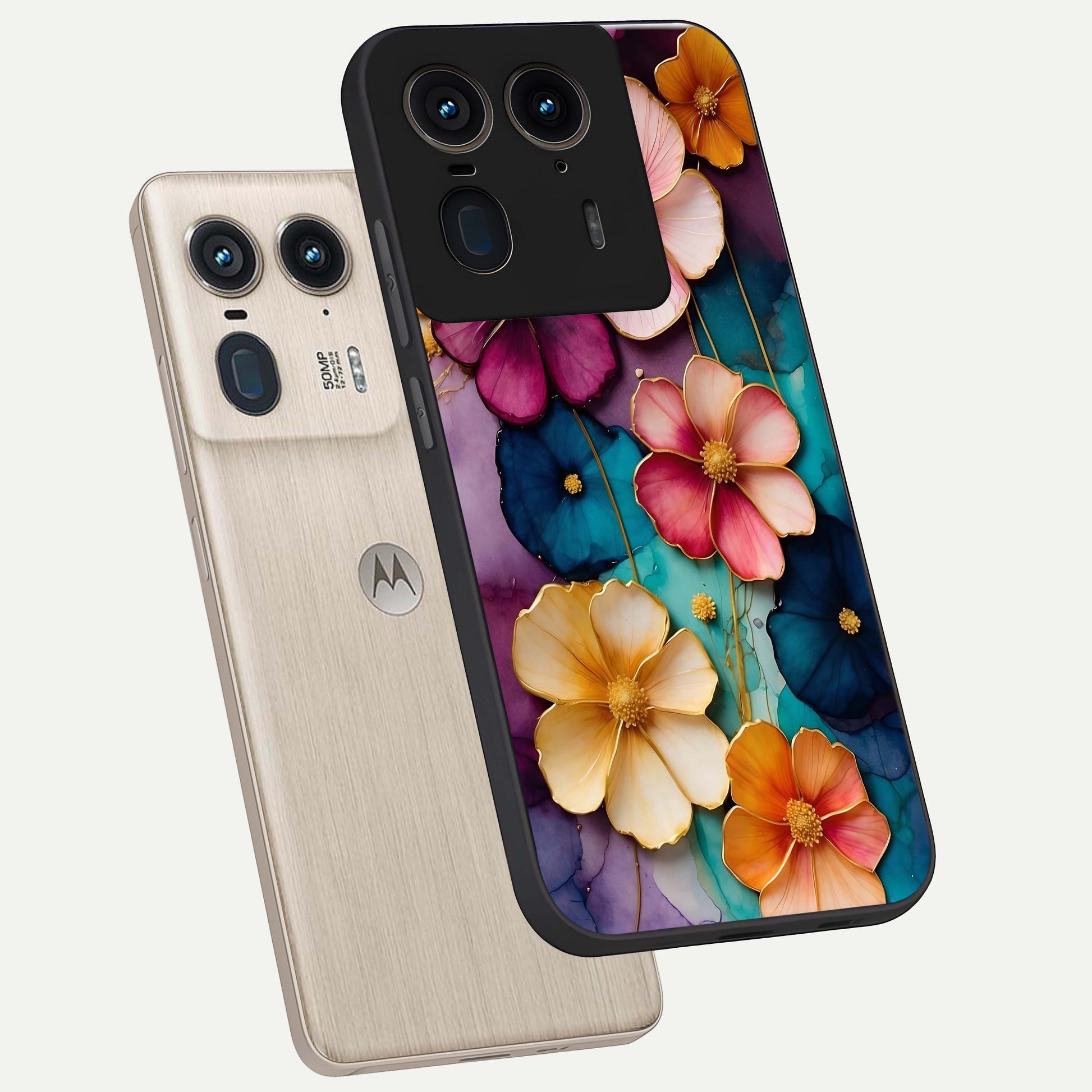 Artlyn Grace Flower Pattern Glass Case displayed in angled mockup highlighting delicate flower pattern design and smooth glass surface.