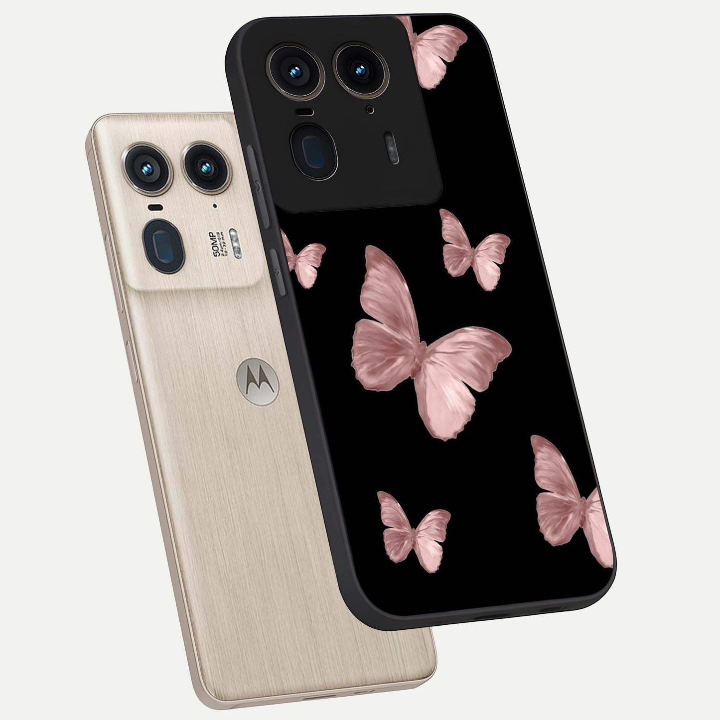Butterfly Pattern Glass Case displayed in angled mockup highlighting delicate butterfly design and aesthetic pattern style.