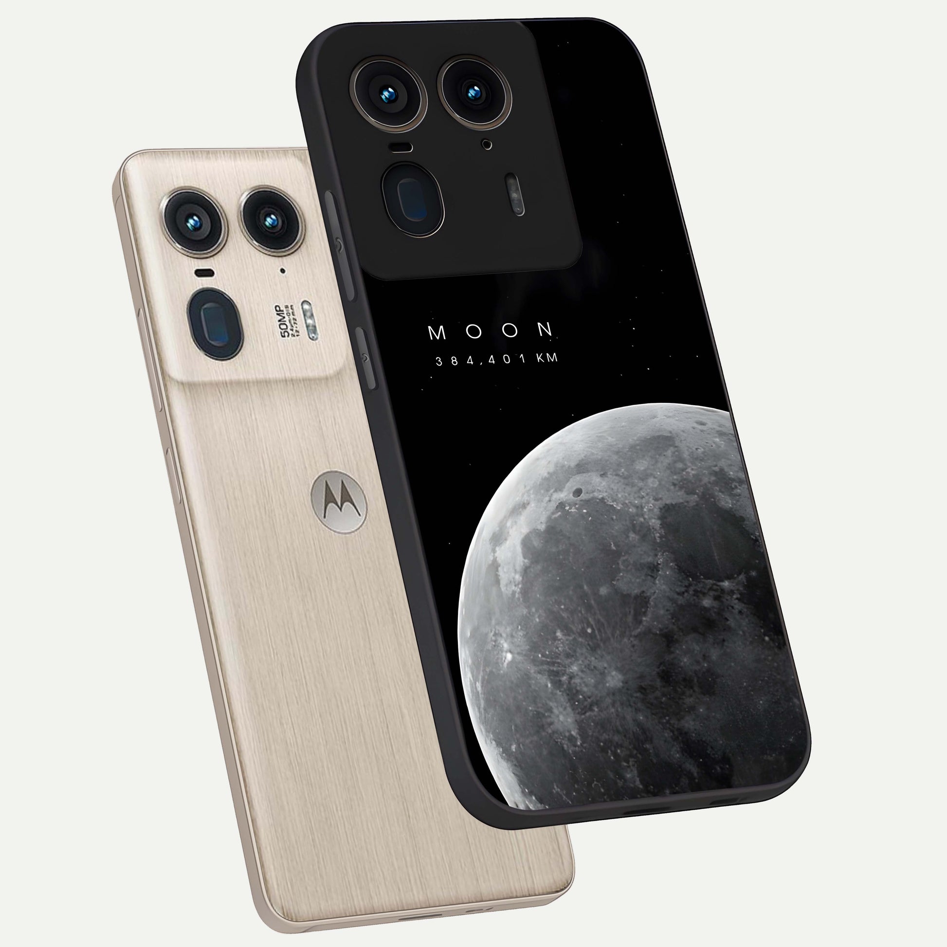 Cosmic Moon Glow Glass Case displayed in angled mockup highlighting celestial moon design with cosmic aesthetic theme.