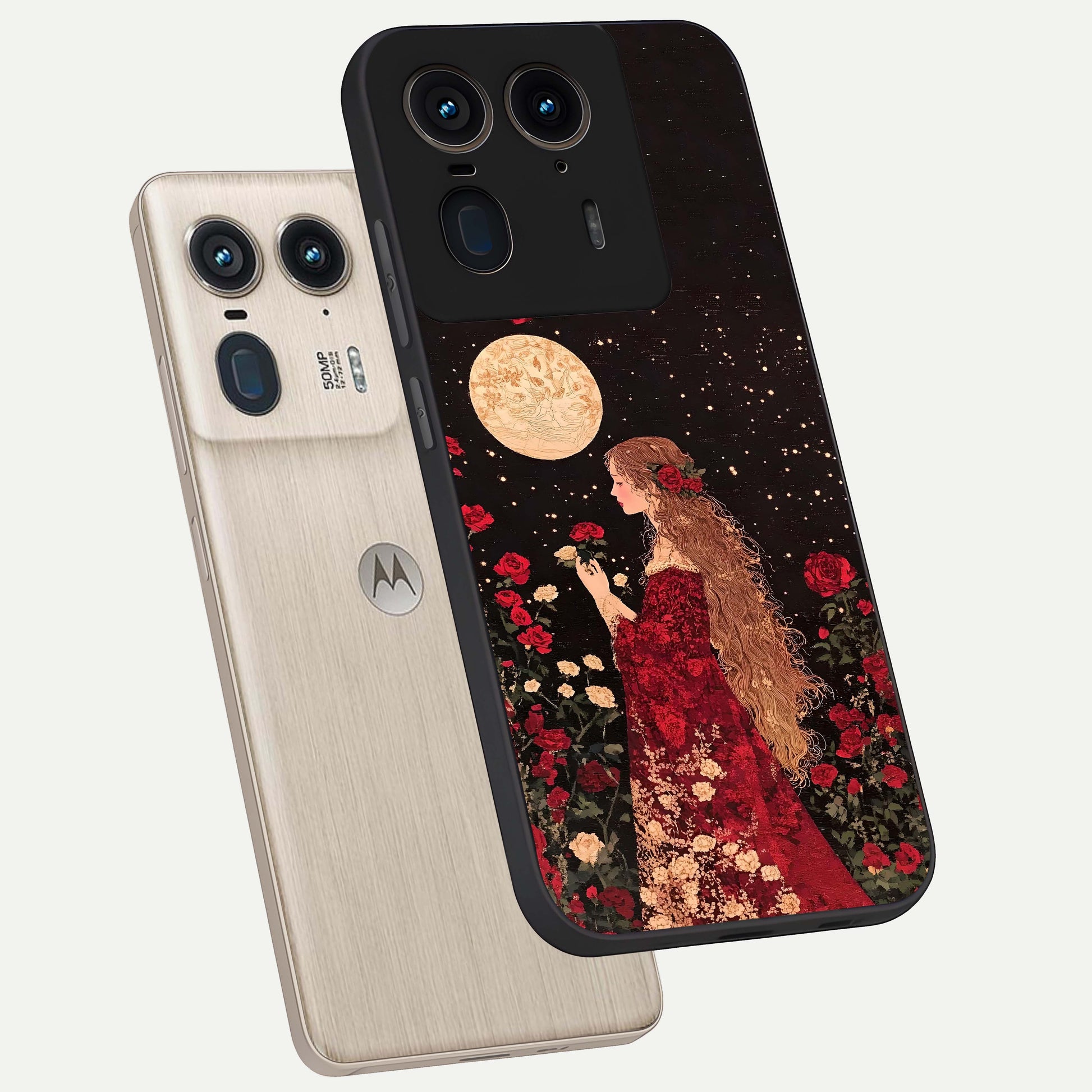Crimson Dreams Glass Case displayed in angled mockup highlighting soft crimson aesthetic design with artistic theme.