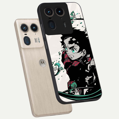 Demon Slayer Glass Case displayed in angled mockup highlighting dramatic anime character design with action aesthetic.
