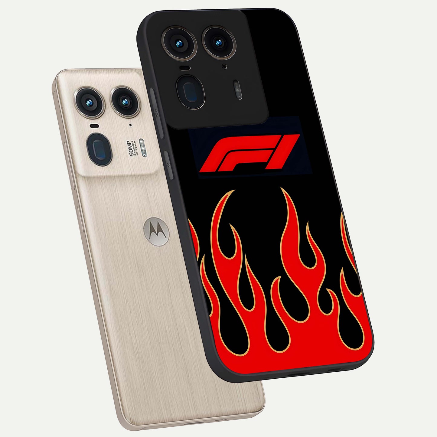 Fire F11 Glass Case displayed in angled mockup highlighting bold fire inspired graphic with energetic aesthetic style.