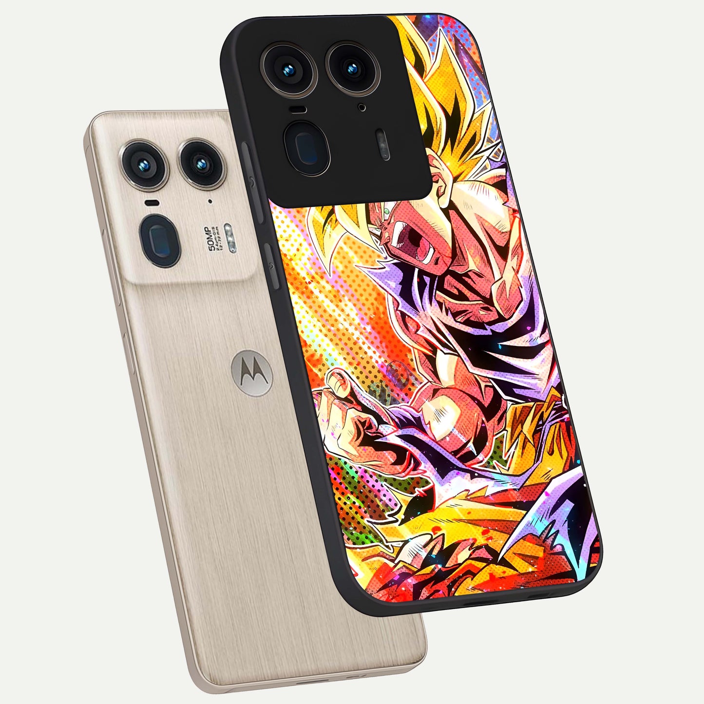 Firing Goku Glass Case displayed in angled mockup highlighting dynamic anime character design with action aesthetic.