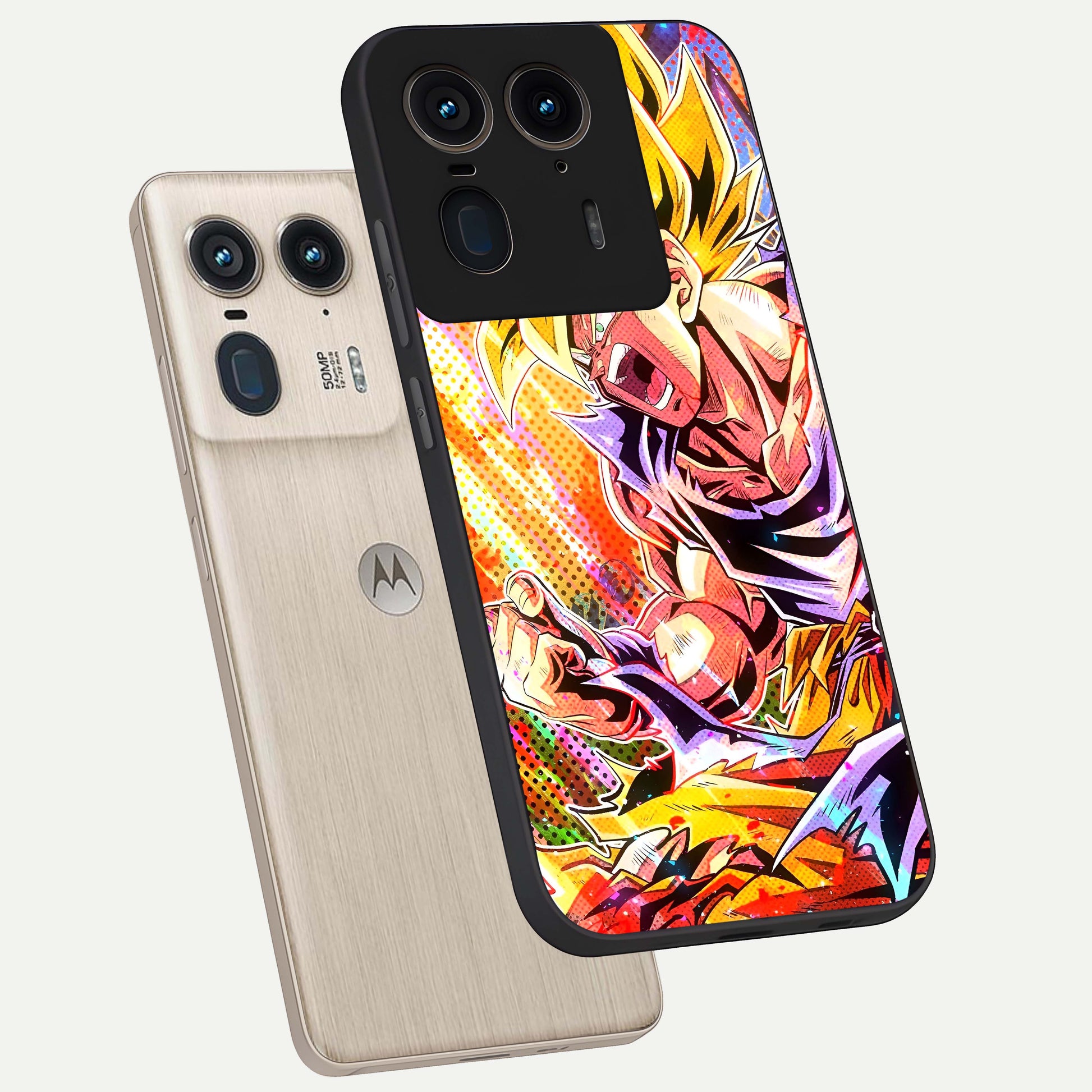 Firing Goku Glass Case displayed in angled mockup highlighting dynamic anime character design with action aesthetic.
