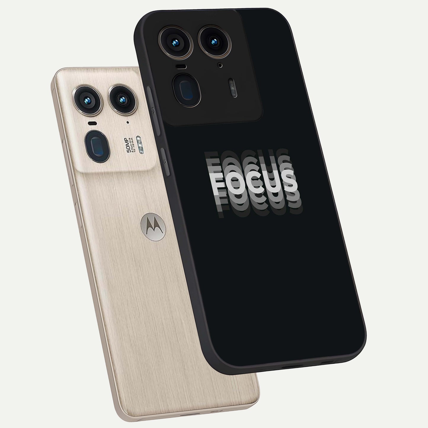 Focus Mode On Glass Case displayed in angled mockup highlighting clean minimal text artwork with modern aesthetic style.