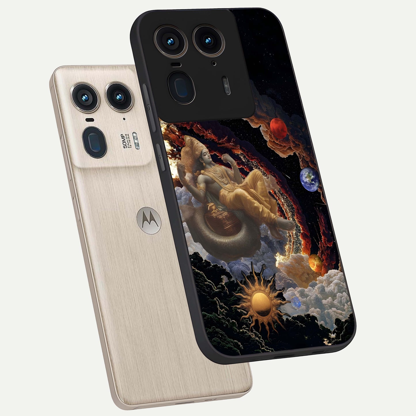Galactic Divine God Glass Case displayed in angled mockup highlighting powerful celestial deity illustration with galactic aesthetic.