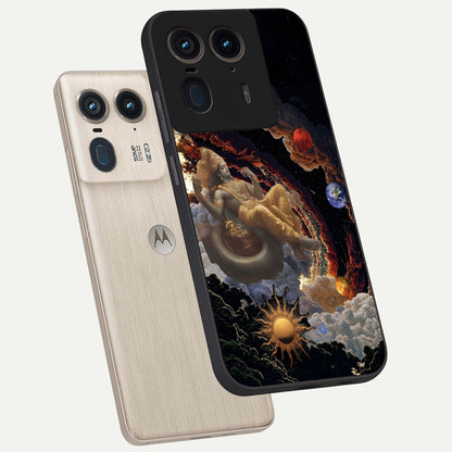 Galactic Divine God Glass Case displayed in angled mockup highlighting powerful celestial deity illustration with galactic aesthetic.