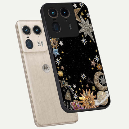 Galactic Jewel Stars Glass Case displayed in angled mockup highlighting shining celestial star design with cosmic aesthetic style.