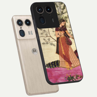 Lady With Veena Art Glass Case displayed in angled mockup highlighting graceful musical illustration with cultural artistic aesthetic.