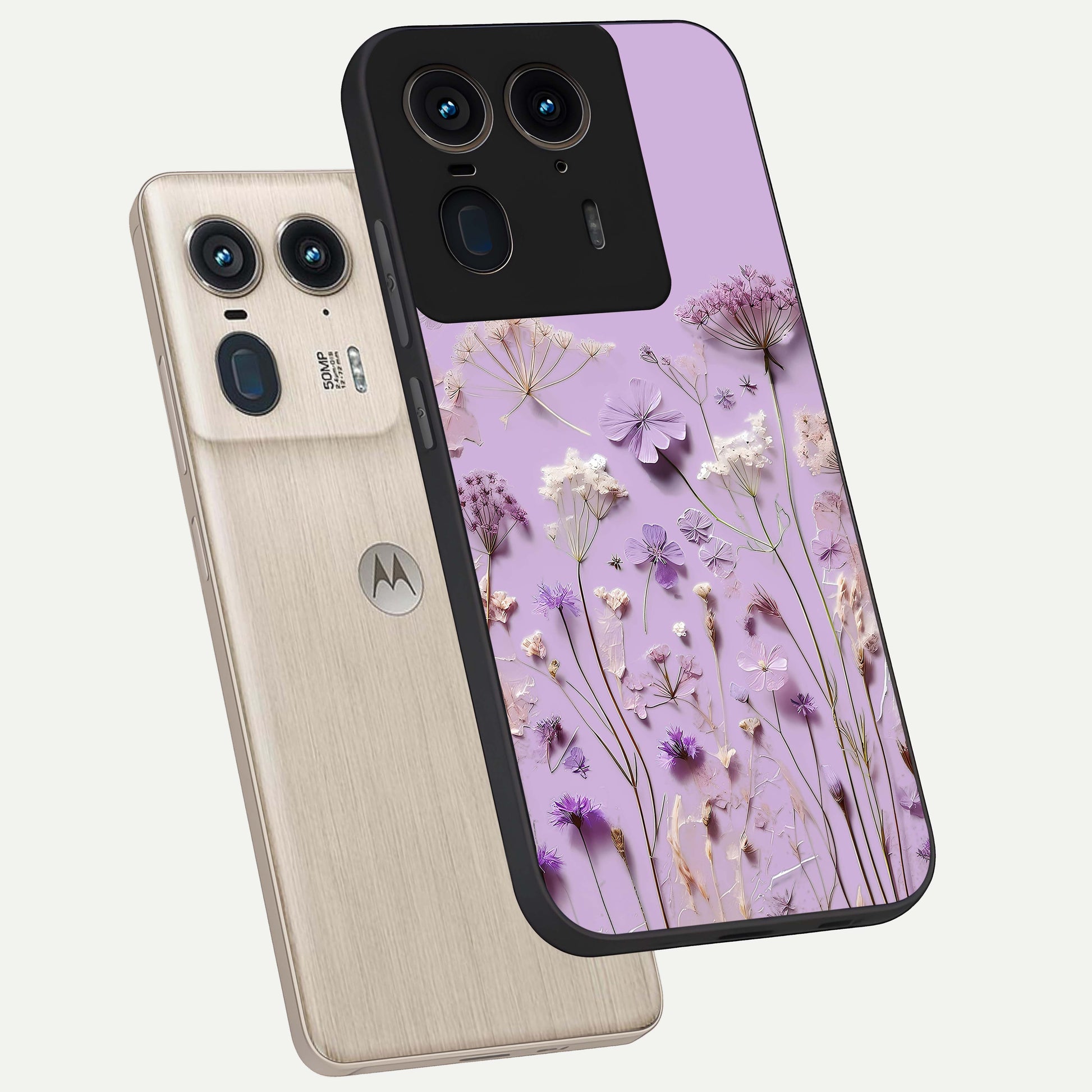 Lavender Blossom Dream Glass Case displayed in angled mockup highlighting dreamy lavender flower design with calming aesthetic style.