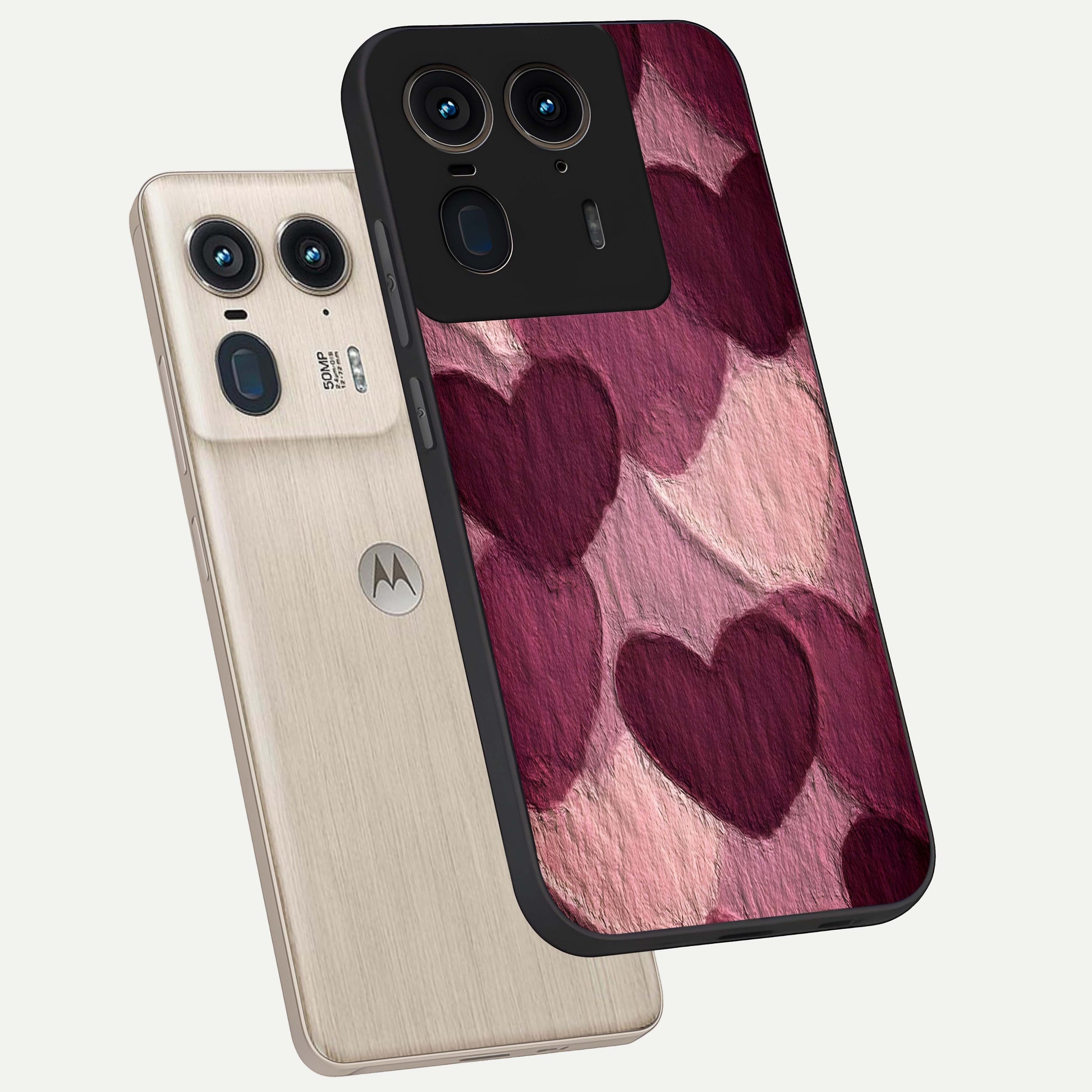 Layered Paper Hearts Glass Case displayed in angled mockup highlighting creative paper craft heart design with romantic aesthetic.