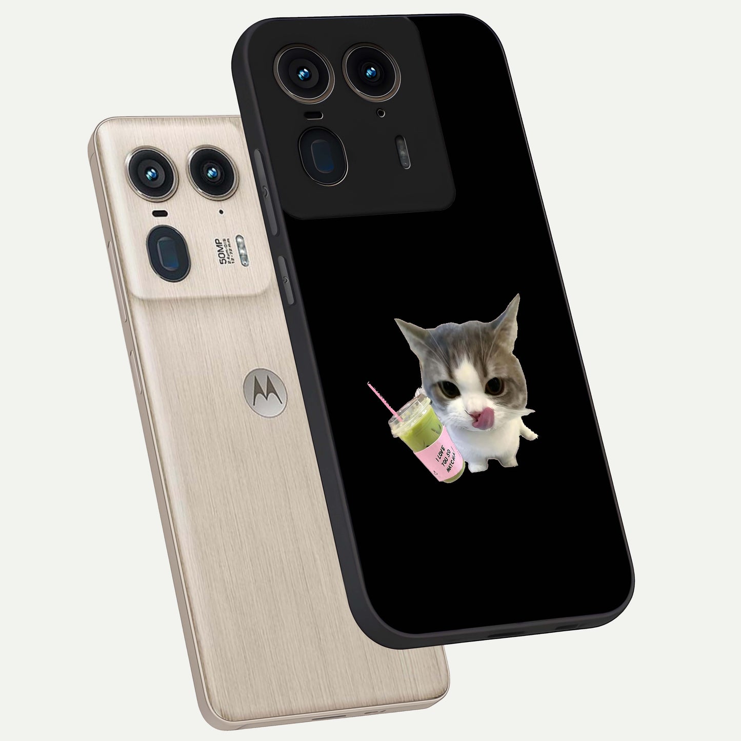 Matcha Cat Style Glass Case displayed in angled mockup highlighting playful feline design with pastel matcha aesthetic.