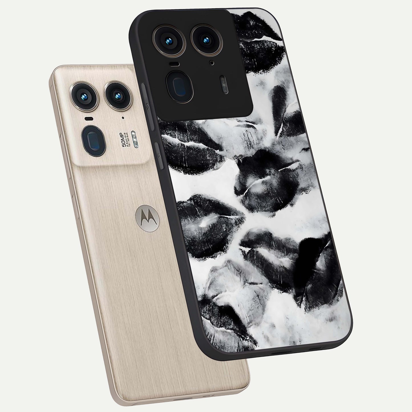 Midnight Kiss Marks Glass Case displayed in angled mockup highlighting playful romantic design with bold midnight aesthetic.