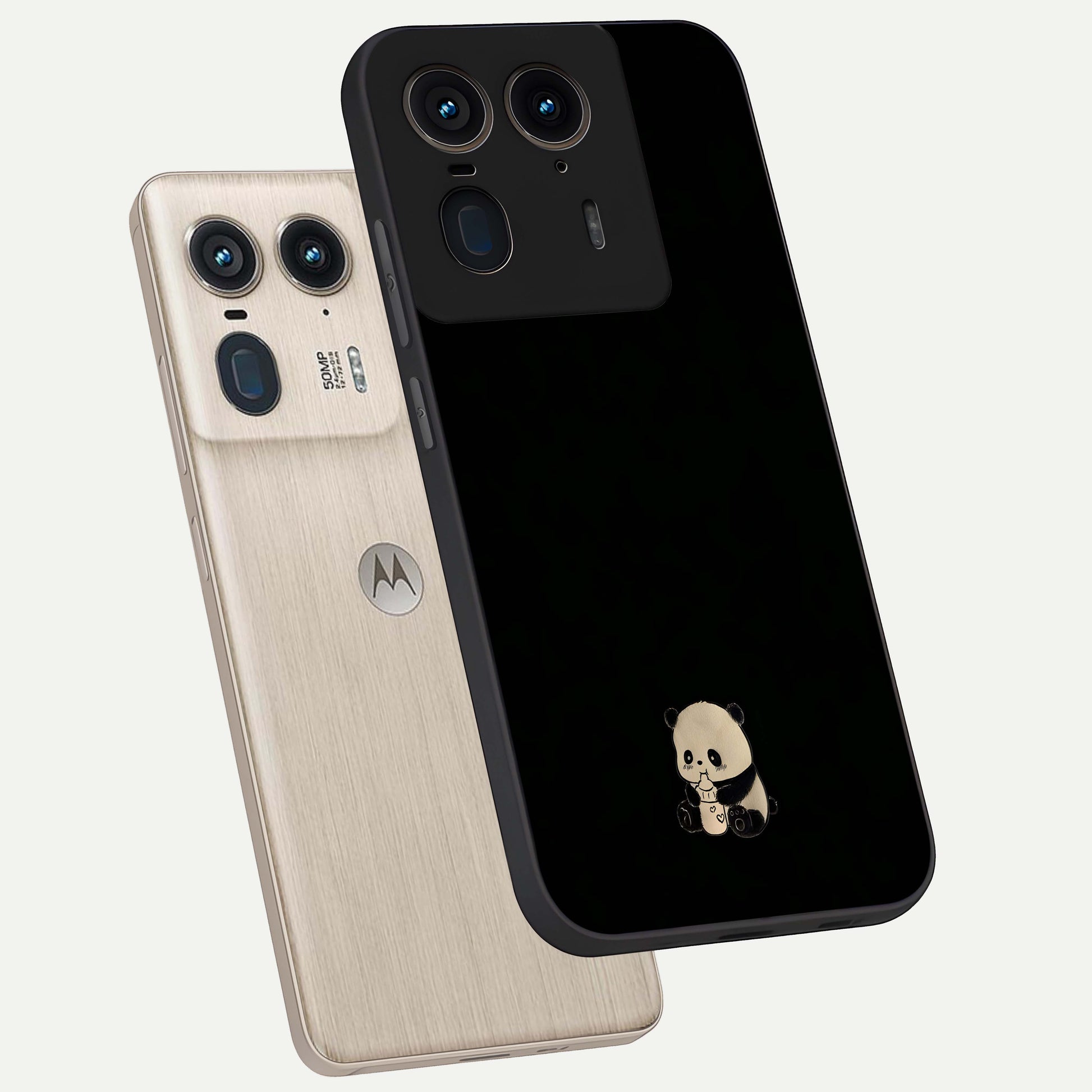 Midnight Panda Love Glass Case displayed in angled mockup highlighting adorable panda illustration with midnight aesthetic.