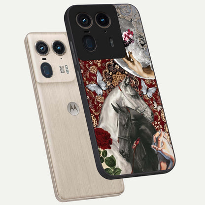 Moonlit Royal Stallion Glass Case displayed in angled mockup highlighting powerful stallion illustration with royal night aesthetic.