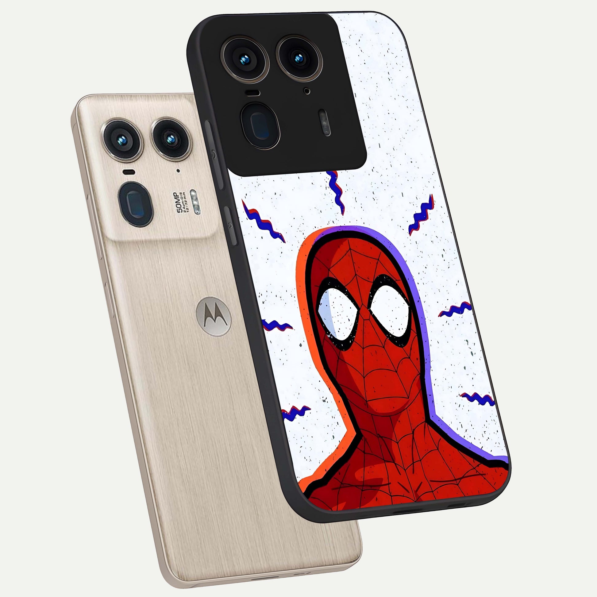 Omg Spiderman Glass Case displayed in angled mockup highlighting dynamic hero illustration with action comic aesthetic.