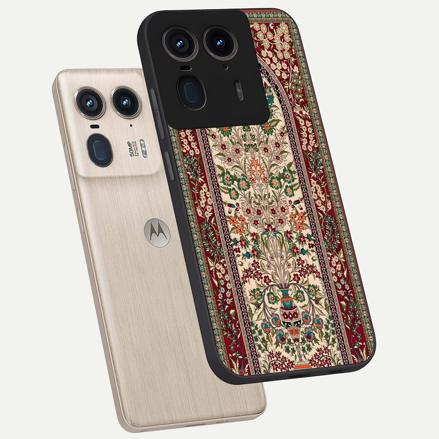 Persian Inspired Glass Case displayed in angled mockup highlighting intricate traditional design with elegant cultural aesthetic.