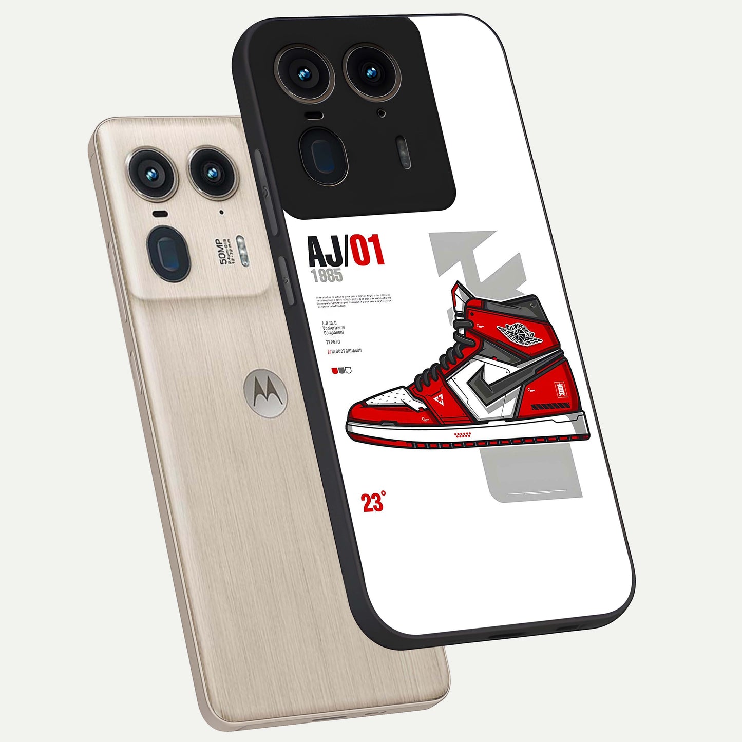 Retro Sneaker Blueprint Glass Case displayed in angled mockup highlighting detailed shoe design with sporty retro aesthetic.