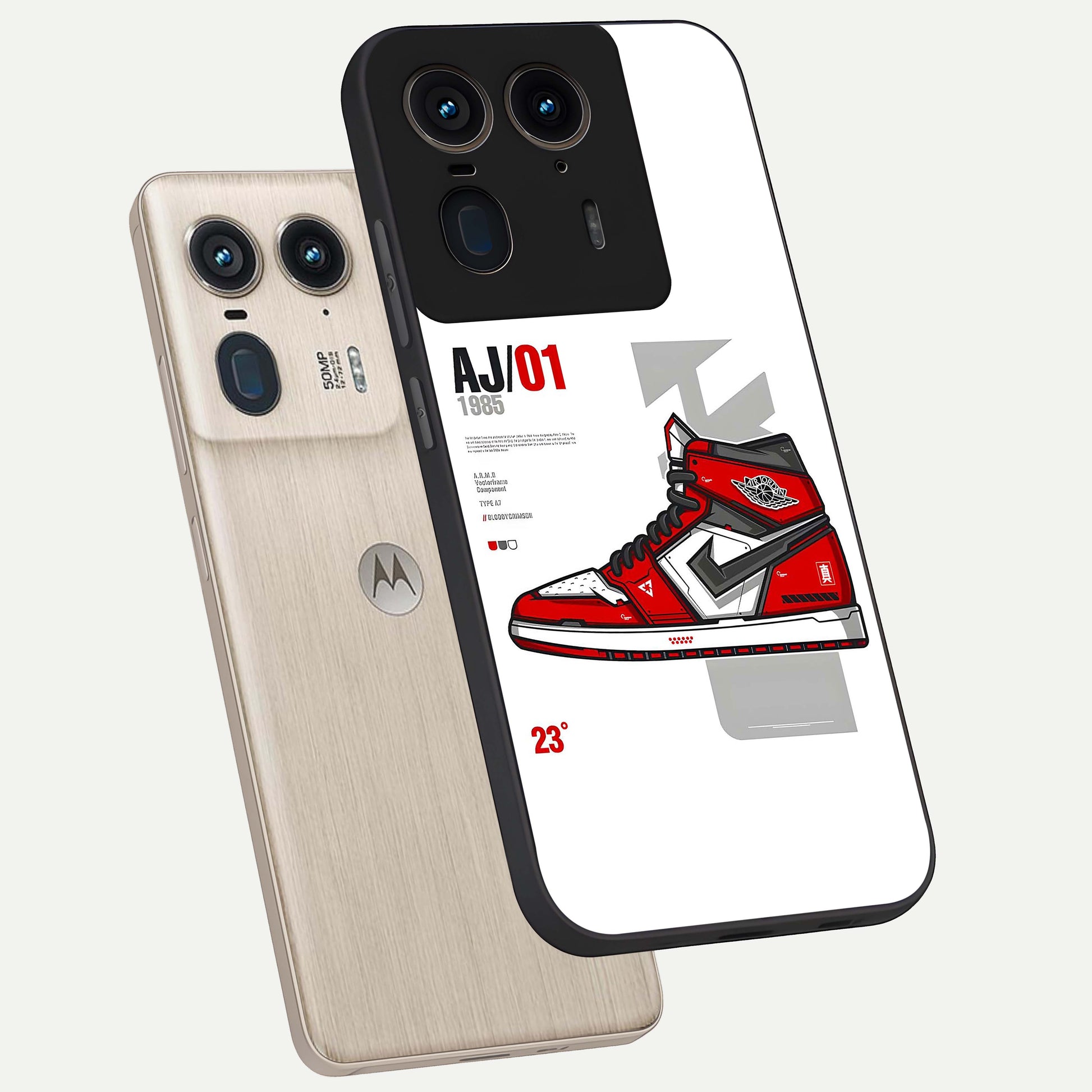 Retro Sneaker Blueprint Glass Case displayed in angled mockup highlighting detailed shoe design with sporty retro aesthetic.