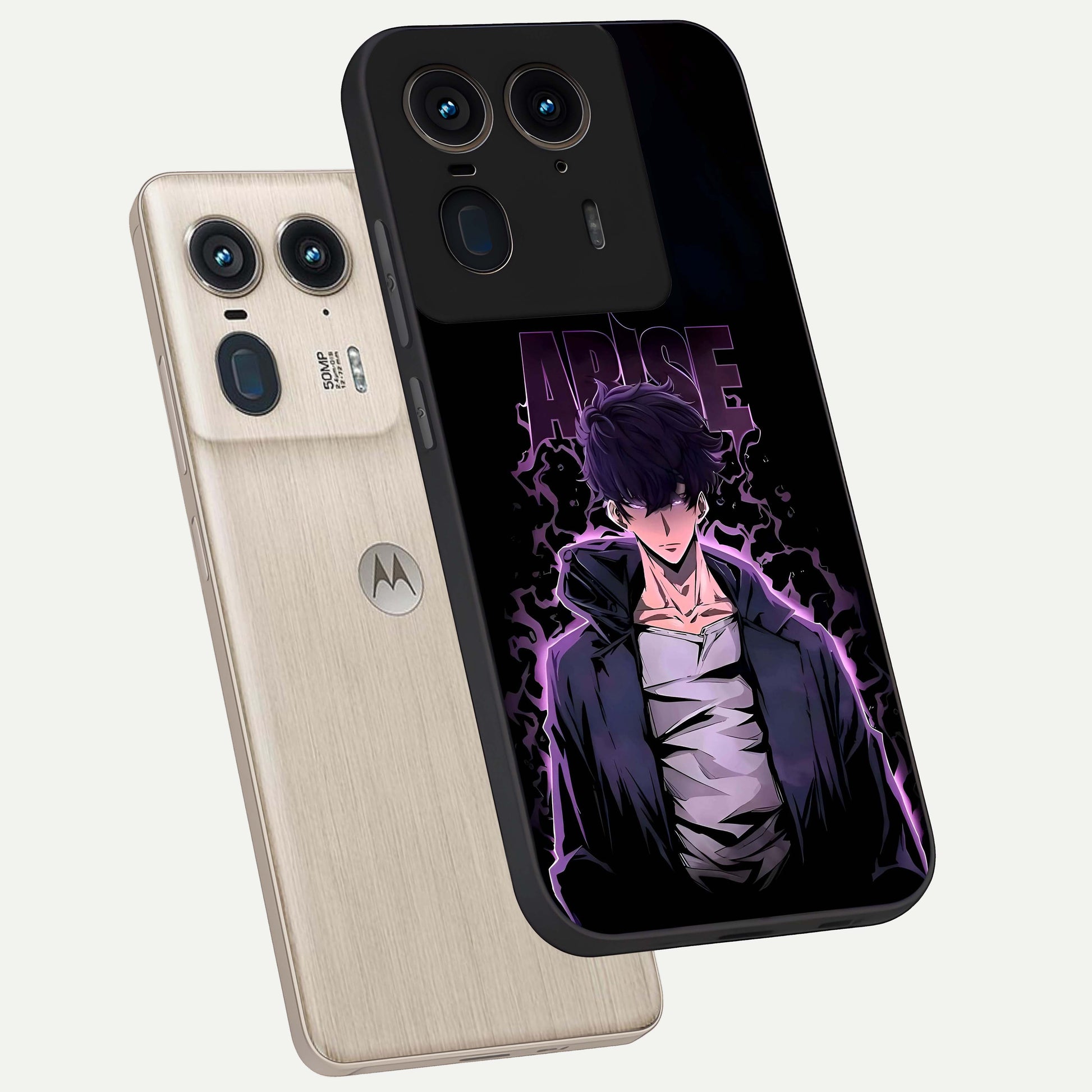 Shadow Monarch Awakening Glass Case displayed in angled mockup highlighting dramatic shadow warrior design with fantasy aesthetic.