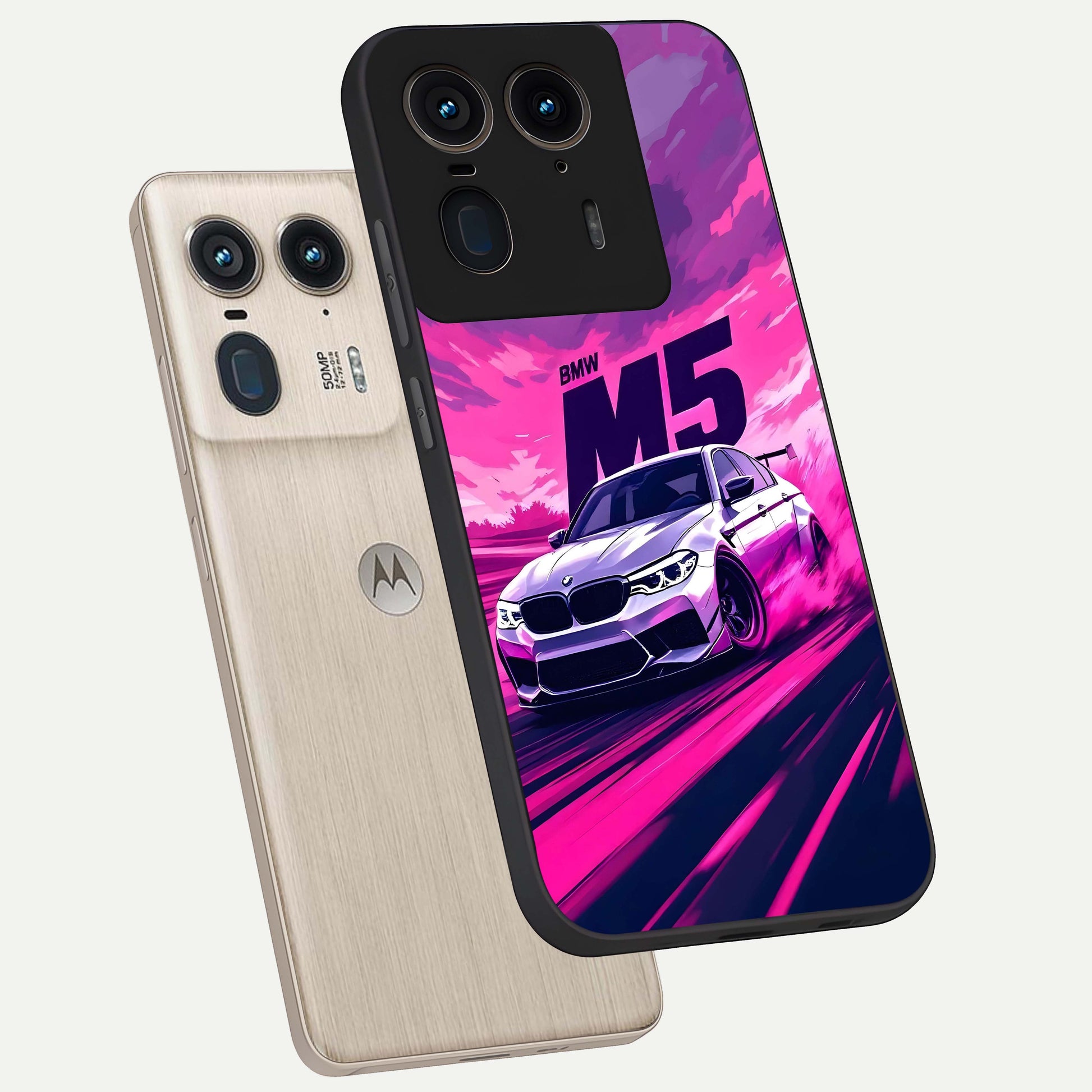 Velocity Drift Pulse Glass Case displayed in angled mockup highlighting dynamic drift design with sporty automotive aesthetic.